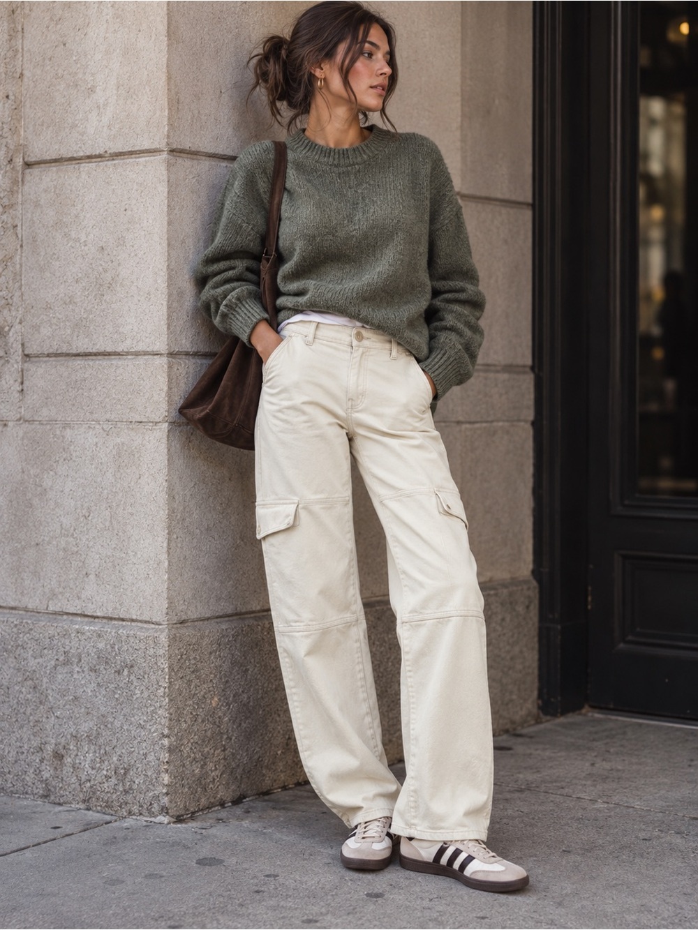 Aritzia Wilfred Free Maeve Cargo Pants Cream Straight Leg Utility Pants Size 8